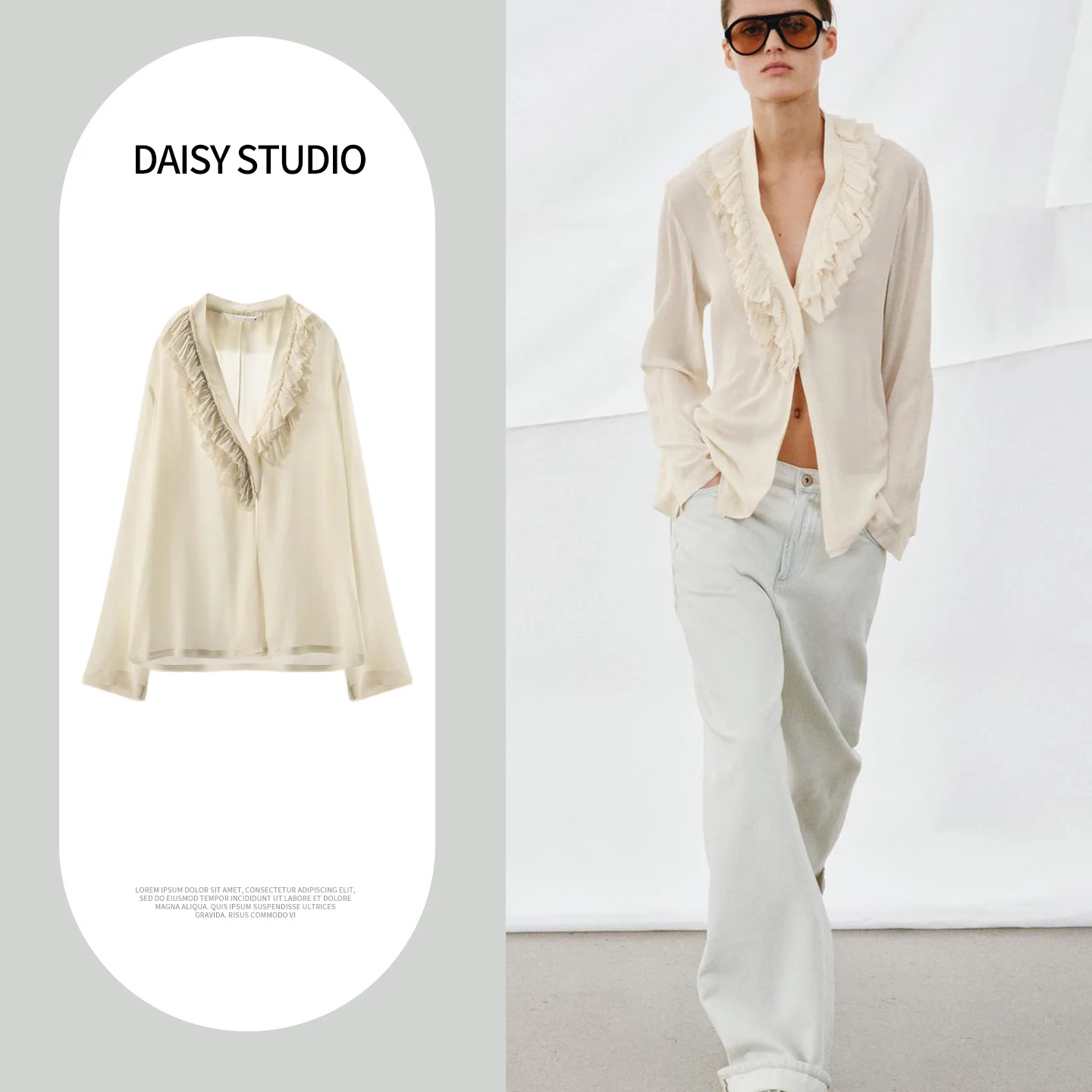 

Новинка весенней коллекции: женская блузка с длинным рукавом, V-образным вырезом, декоративным подолом, из полиэфирного волокна, стандартный крой.