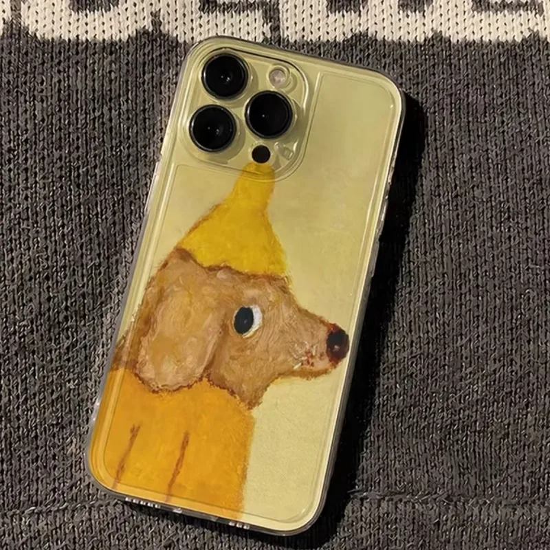 النفط اللوحة الأصفر الكلب الأسود القط قضية الهاتف آيفون 17 16 15 11 12 14 13 برو ماكس Mini X XS XR 7 8 Plus SE4 16e السيليكا يغطي #6