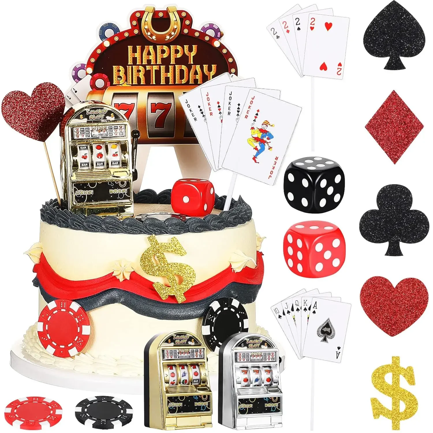 Casino Kuchen Dekor Set mit Mini Spielzeug Slot Maschine Poker Cupcake Topper für Las Vegas Casino Nacht Thema Geburtstag Party Dekor – Detail 1