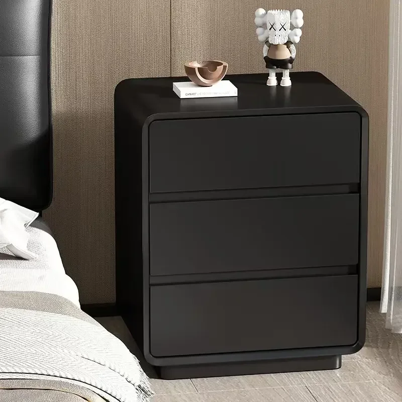 Modern Solid wood paint bedside table, bedroom home installation-free three-layer storage cabinet sturdy and durable