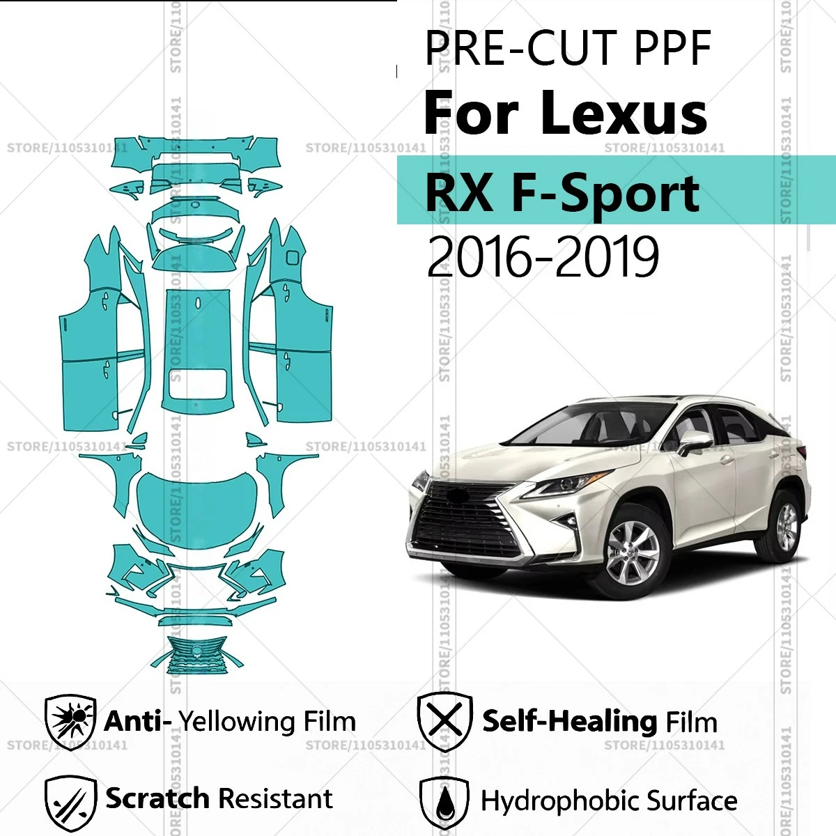 

Для Lexus RX F-Sport 2016-2019: Предварительно вырезанная прозрачная защитная пленка (PPF) для автомобиля, профессиональная автомобильная пленка PPF для полной оклейки кузова
