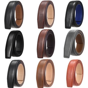 Hongmioo لا مشبك 3.5 سنتيمتر عرض جلد البقر حزام جلد طبيعي الرجال دون التلقائي مشبك حزام الذكور أسود بني أزرق رمادي