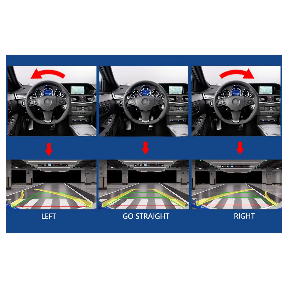 AHD 1080P Dynamic Trajectory REVERSE CAR CAMERA with Moving Guidelines - CCD Backup Camera Night Vision for Monitor Display MP5