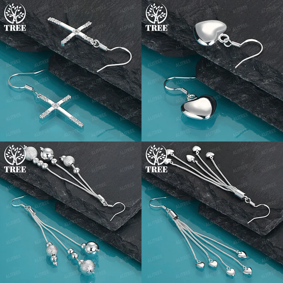 

Fashion 925 Sterling Silver Heart Beads Cross Drop Earrings Classic Zircon Valentine's Day Party Gift Cute Jewelry Accessories