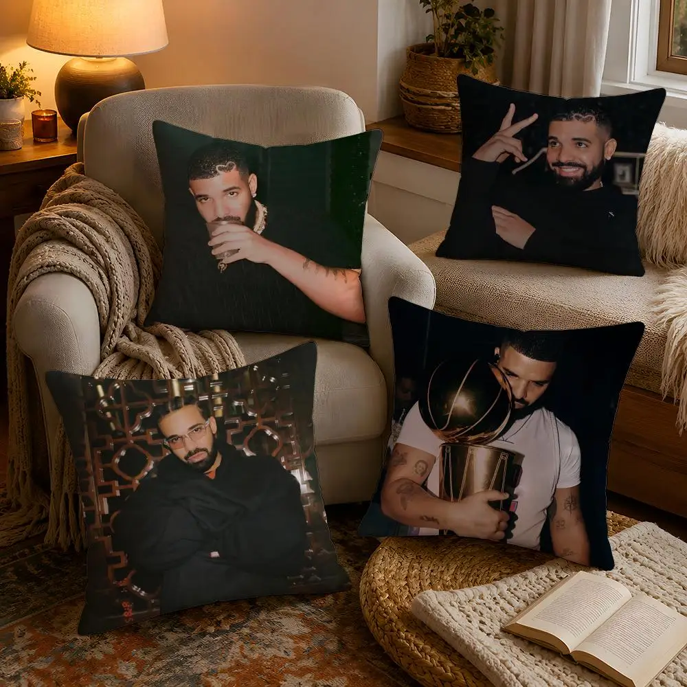 Hot Cool Singer D-Drake Pillow Case Soft Plush Cushion Cover Double Print and Invisible Zipper for Sofa Home Car Use