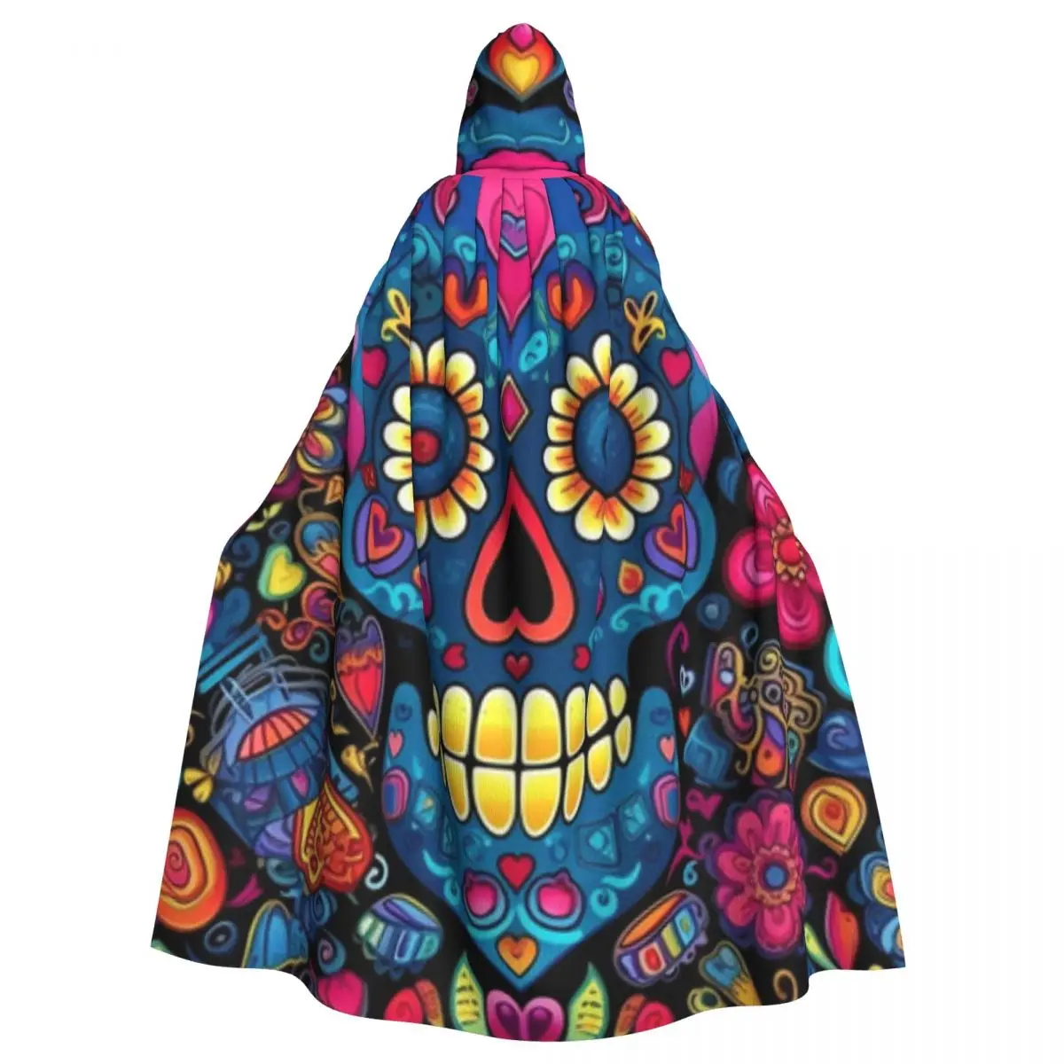 

Day Of The Dead Pattern Cloak Hooded Cosplay Costume Halloween Adult Long Party Cape