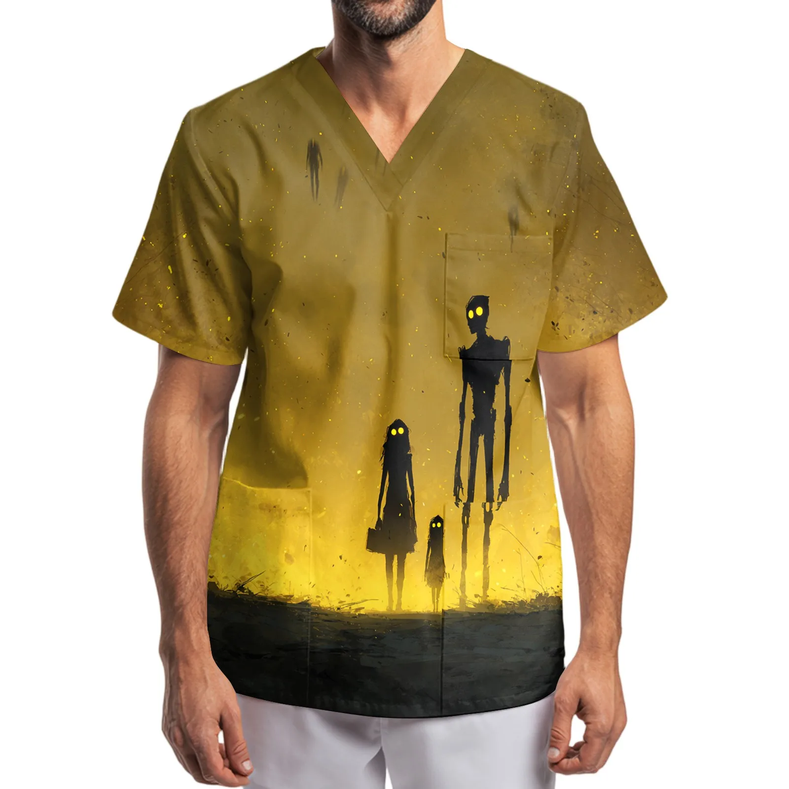 Halloween Wizard Fire Dance Graphic Cotton Tshirt Mystical Halloween Top Sorcerer Flame Print Tee Magical Party Apparel
