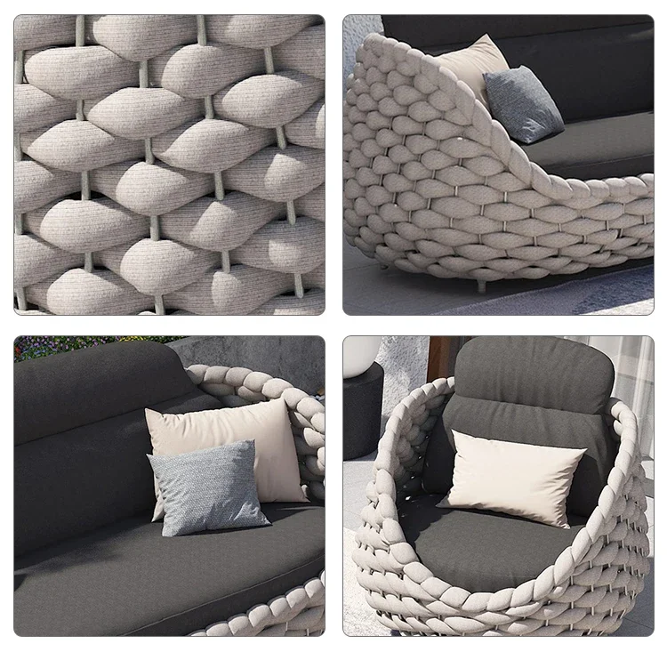 Backyard Terrace waterproof cushion comfort rope furniture Handwoven garden Sofa Chair Set