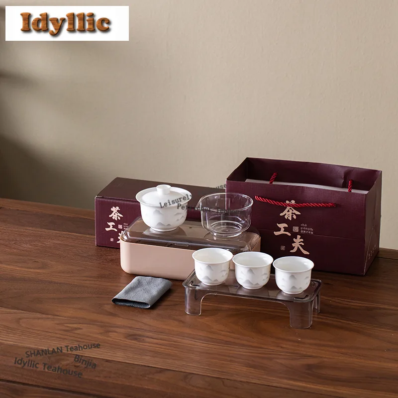 

Matte Glaze Ink Painting Tea Set Complete Set Zen Tea Ceremony Set Tea Maker Teapot and Tea Cup Set Tea Items Supplies Ornaments