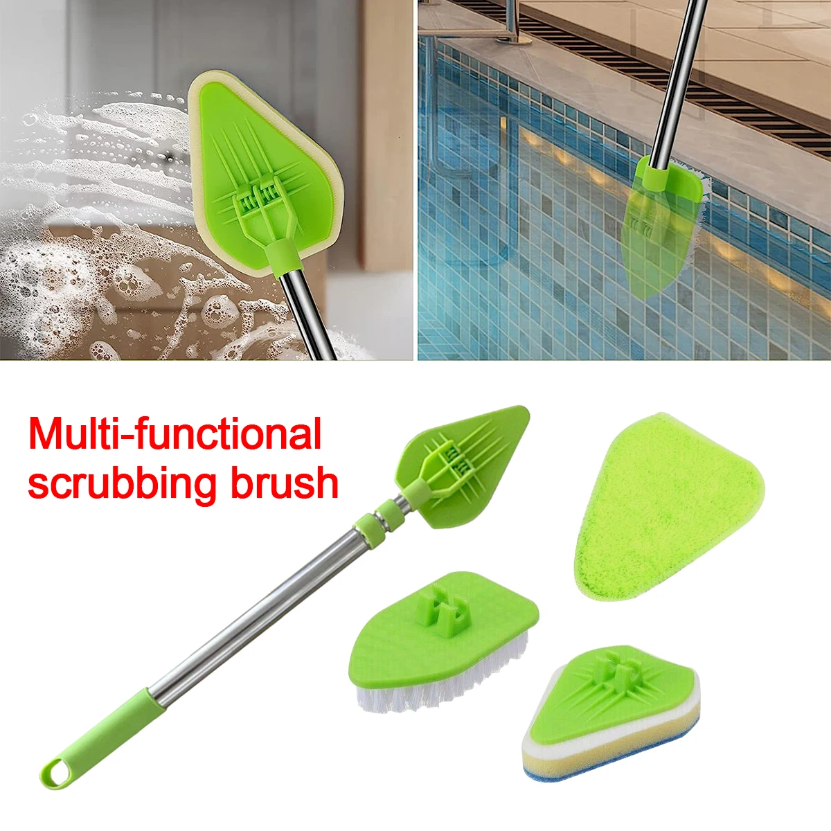 2024 New Scrubber Handle Bathtub Shower Long Handle Bathroom Scalable Replace Mop Window Cleaning Tools