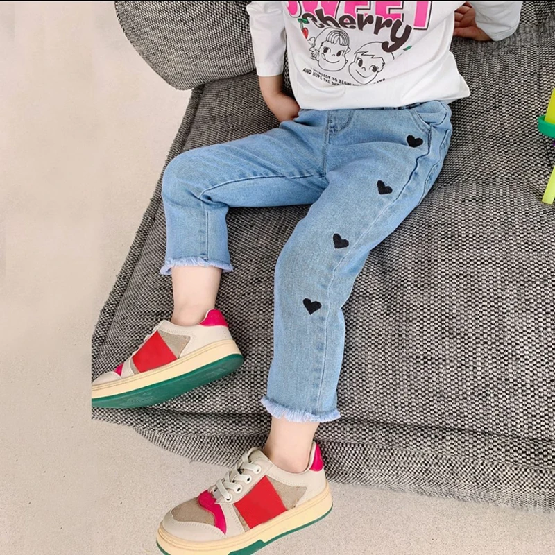 IENENS Spring Jeans Girls Straight Pants Denim Casual Trousers Kids Clothes 1-5 Years Baby Stretch Elastic Waist Bottoms