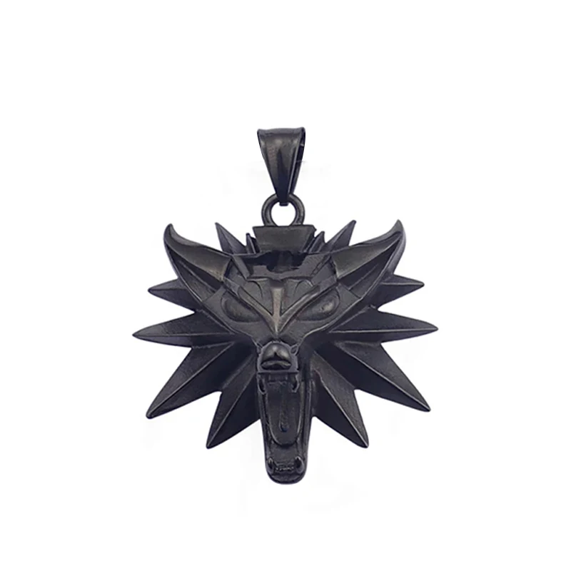 Edelstahl Mittelalterliche Dreifach-Wolfskopf-Anhänger-Halskette für Männer und Frauen Vintage Fantasy Schutzamulett Schmuck Geschenk