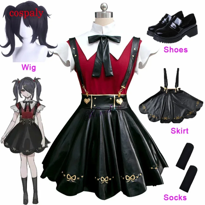 A Needy Girl Overdose Abyss Cosplay Costume Shoe Wig Anime Game Ame Abyssoning Angle Dokuro Chan Cosplay Black Leather Skirt Set