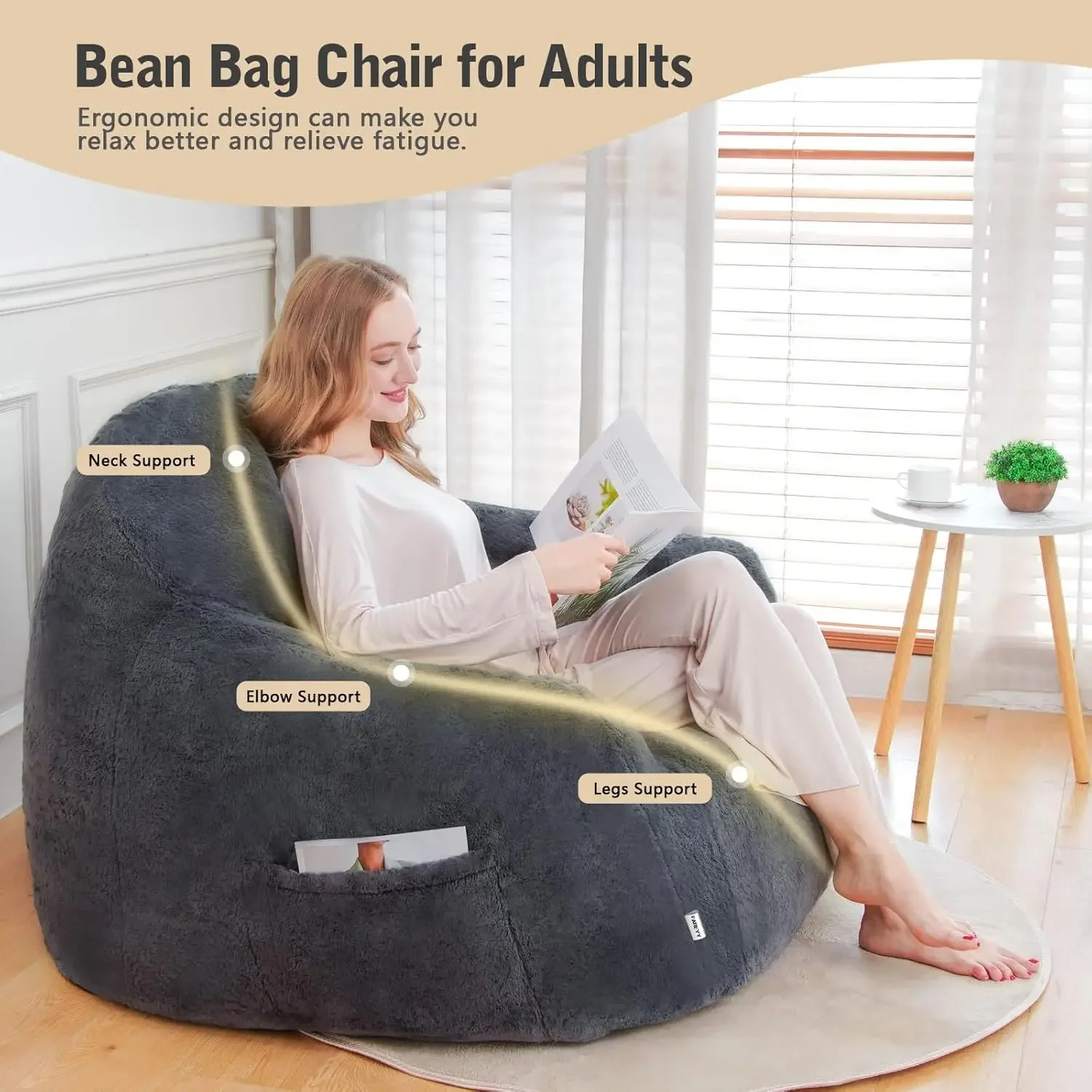 Bean Bag Chair for Adults, Giant Bean Bag Chairs Washable, Comfy Bean Bag Sofa Stuffed High-Density Memory Foam Filler