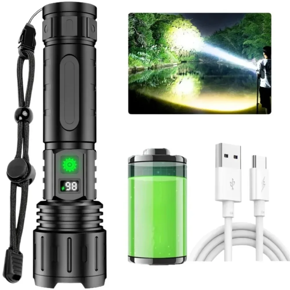 

Super Bright LED White Laser Flashlight Long Shot Work Light Zoomable Type-C Rechargeable for Car Repair Outdoor Emergency