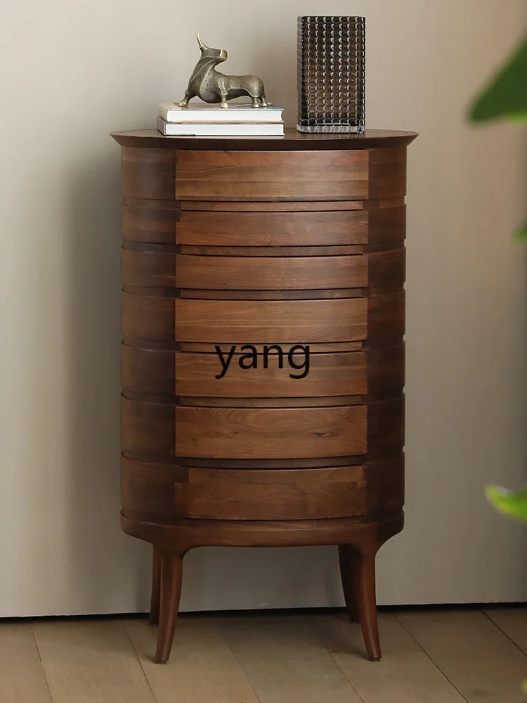 Yjq Light Luxury Black Walnut 7-Drawer Cabinet Solid Wood Drawer Living Room Storage Log Chest of Drawers