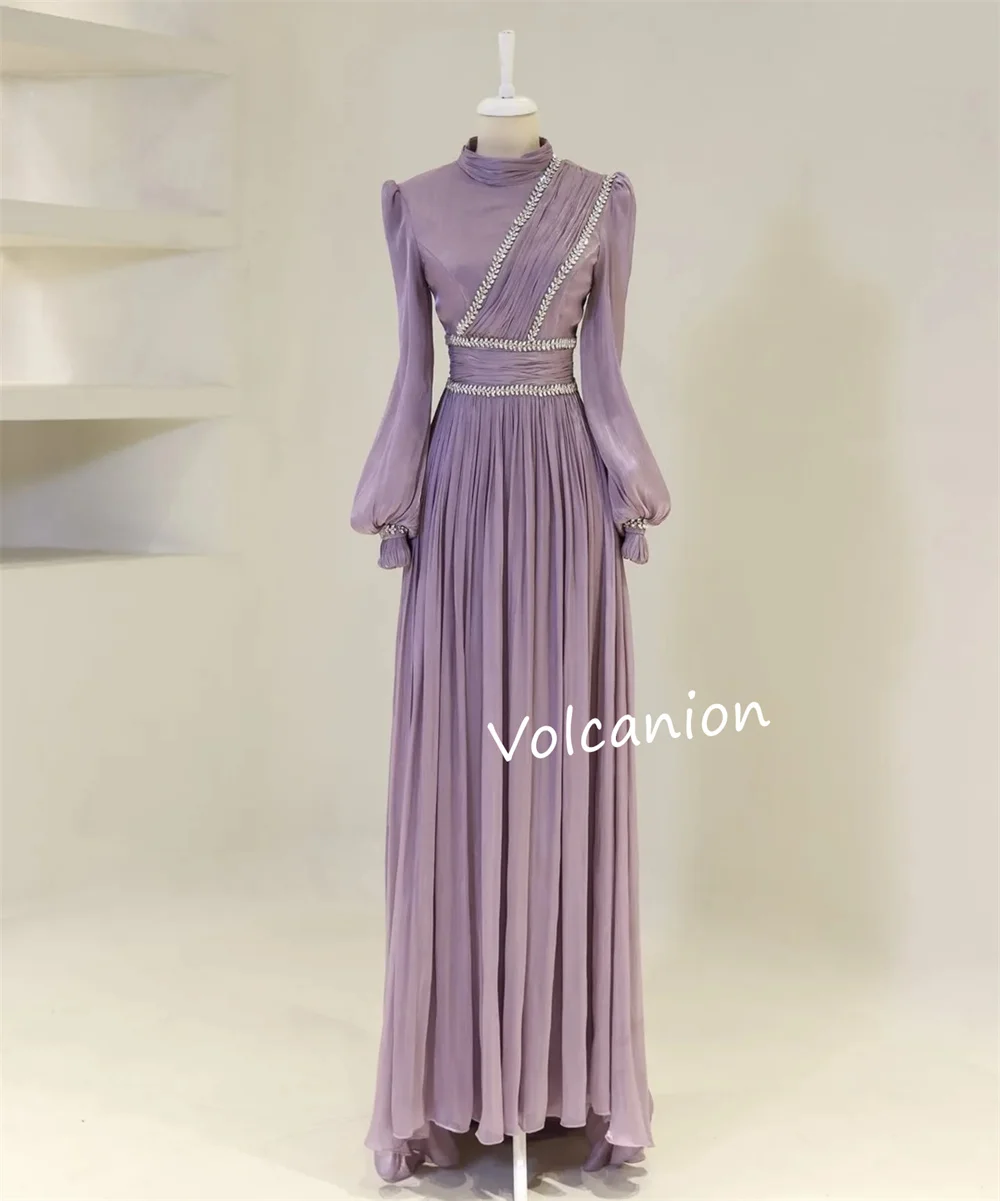 تخصيص الشيفون مطرزة الطية ألف خط الياقة العالية فساتين طويلة مناسبة مخصصة كلاسيكية أنيقة مساء رسمي