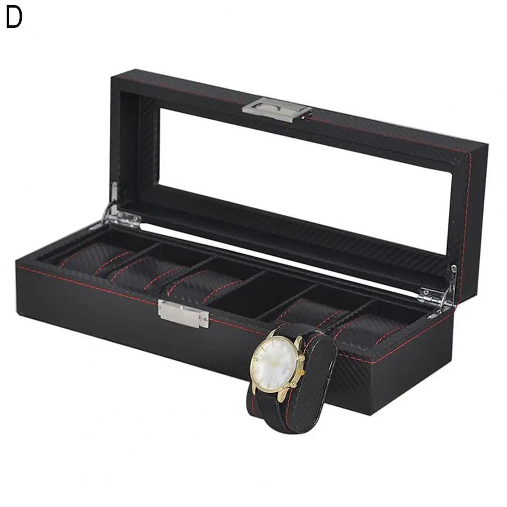 

Glass Top Watch Box Elegant Watch Organizer Box with Glass Lid Faux Leather Display Case for Men Women Removable Pillows Watch