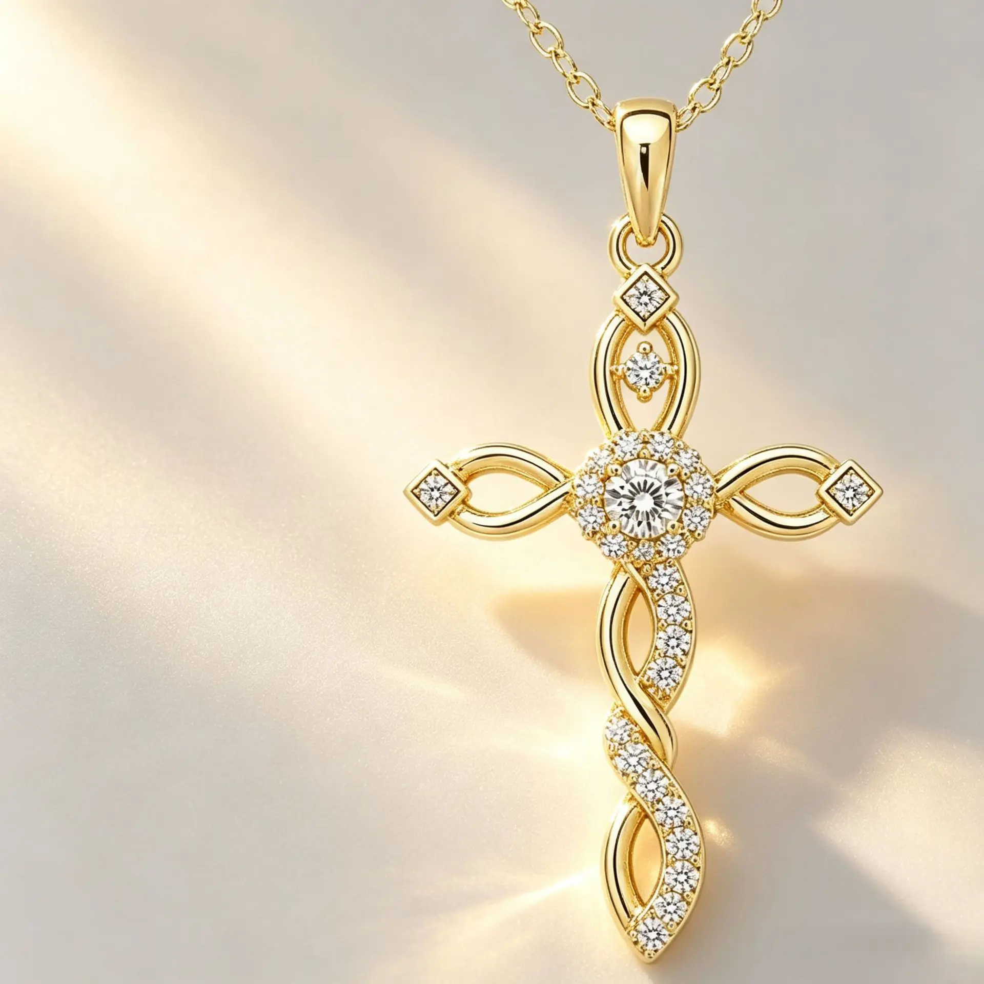 Vintage Twisted Cross Pendant Necklace for Women Gold Plated Inlaid Zircon Delicate Clavicle Chain Trendy Party Jewelry Gift