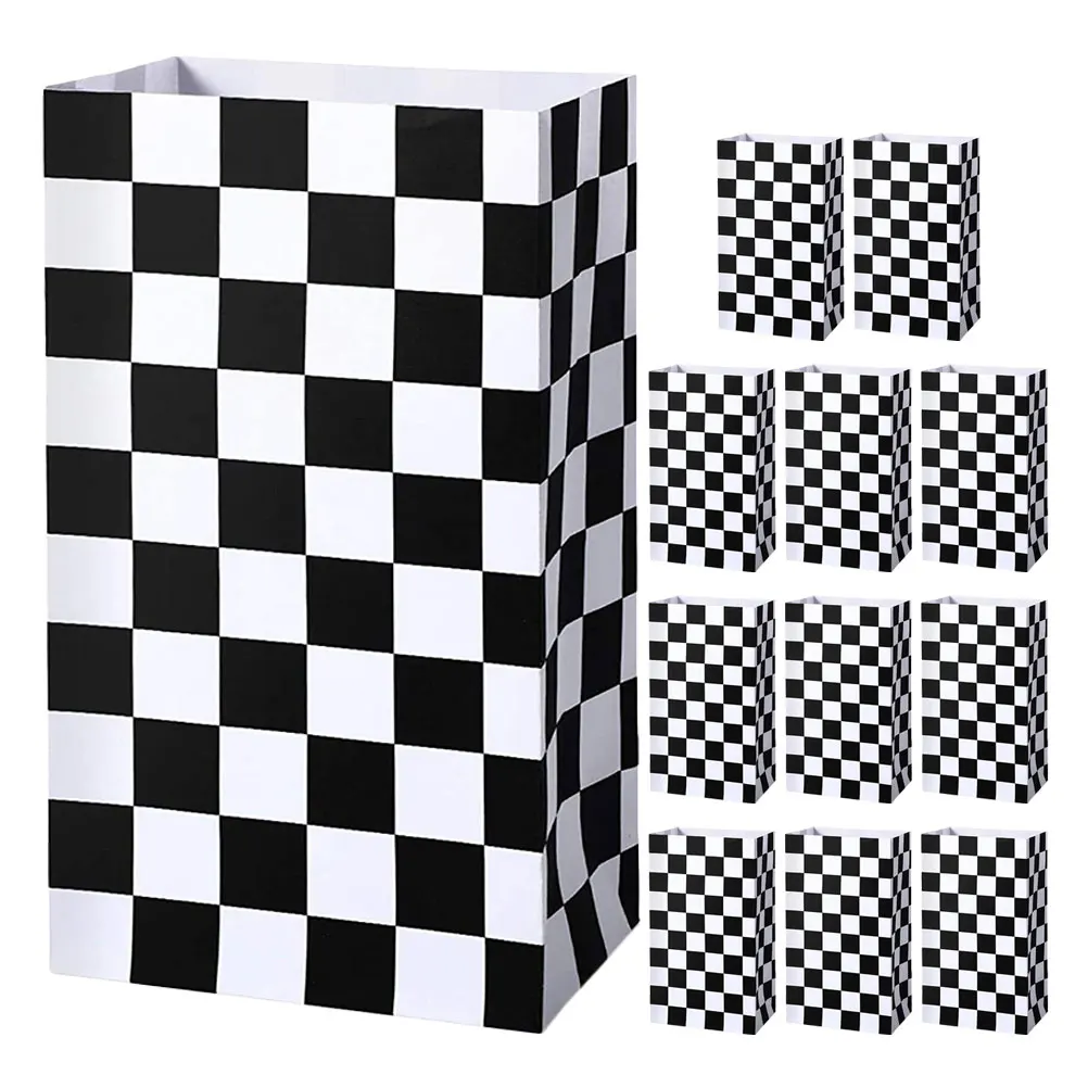 

12pcs Checkered Race Car Paper Treat Bags Gift Packaging Multifunctional Candy Containers Birthday Halloween Party Favors