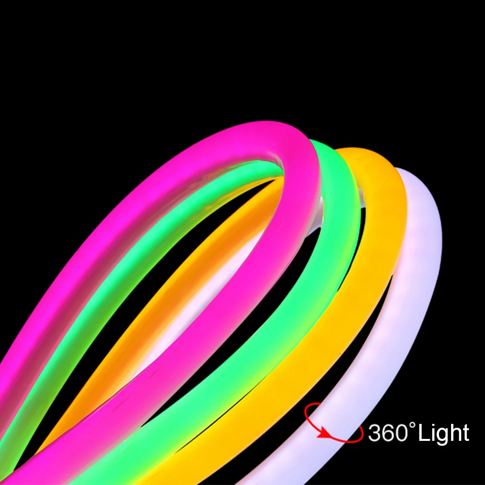 220V Neon LED Strip Light 360 Degree Round Tube Red/Green/Blue/Warm White Flexible Rope 120Leds/m Waterproof EU Power Home Decor
