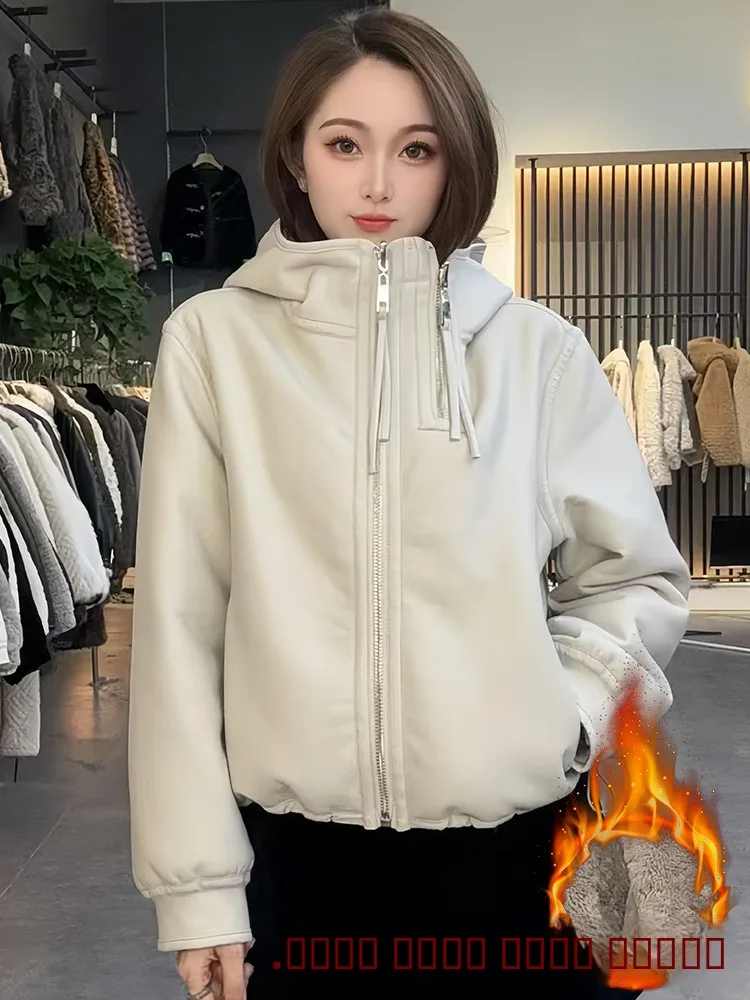  Early Autumn Women's Jaet Coat Hooded Light Thiened Leather Outerwear Casual Sle Long Sve Zipper Closure