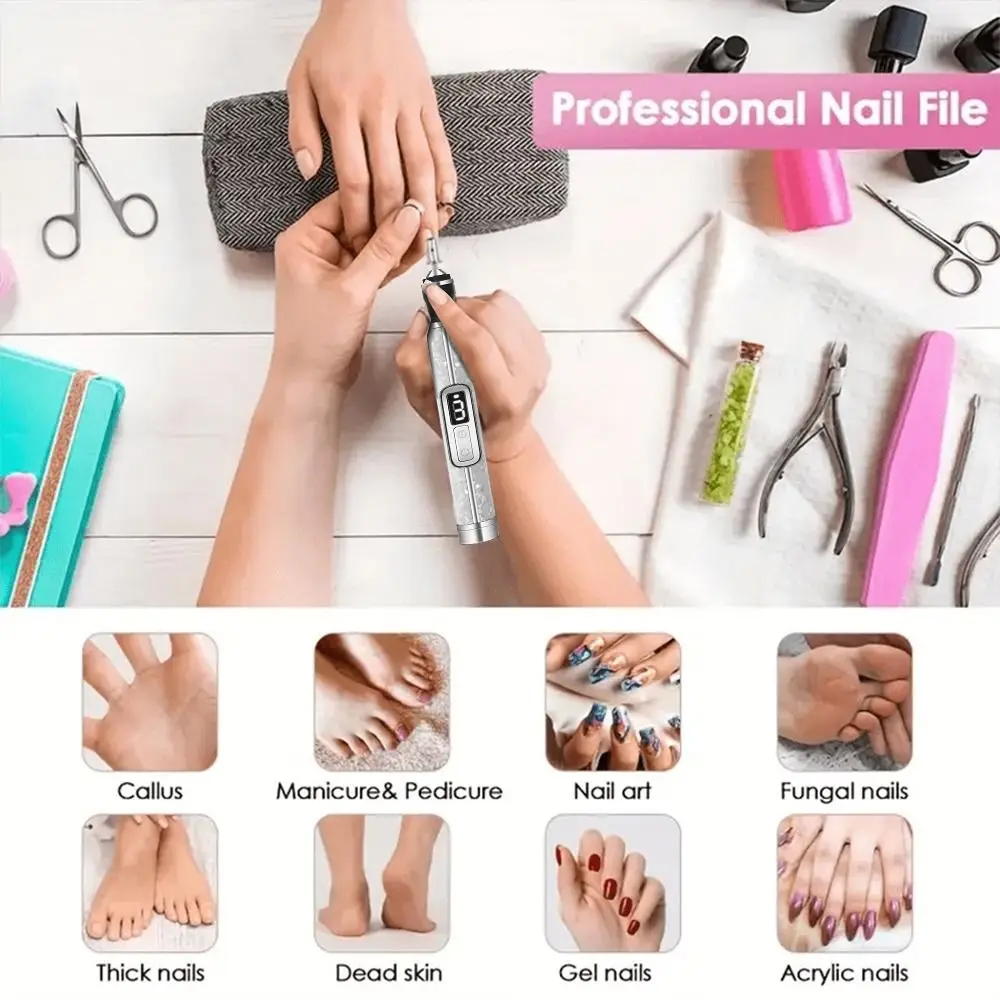 Low Noise Electric Nail Drill 4 Gears Adjustable Multiple Gears Nail Polishing Machine Rechargeable Nails Sander File Set view 2