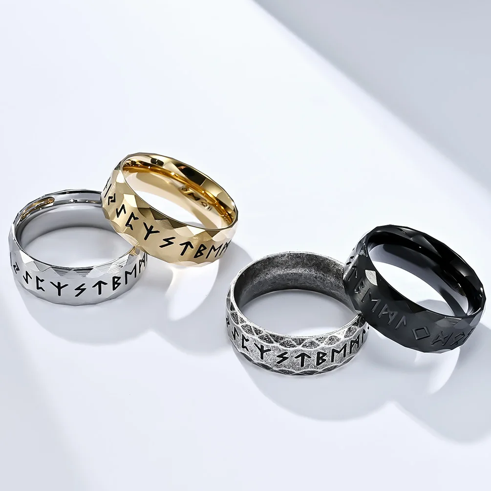 Vintage Odin Norse Viking Amulet Rune Rings For Men Women 316L Stainless Steel Words Ring Wedding Jewelry Valentine's Days Gifts