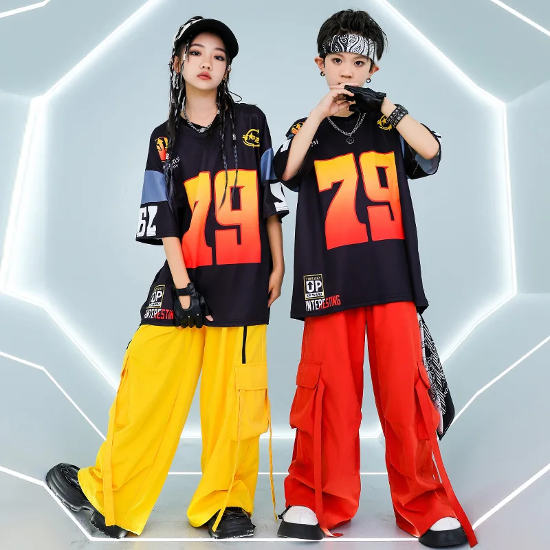 

Teenagers Hip Hop Clothing Sets Loose T-shirt Cargo Pants Girls Street Dance Joggers Boys Jazz Costumes Kids Streetwear Outfits