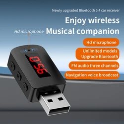 Bluetooth 5.4 Mini USB Receiver with LED Display Handsfree Call Car Kit for FM Radio Transmitter Auto Wireless Audio