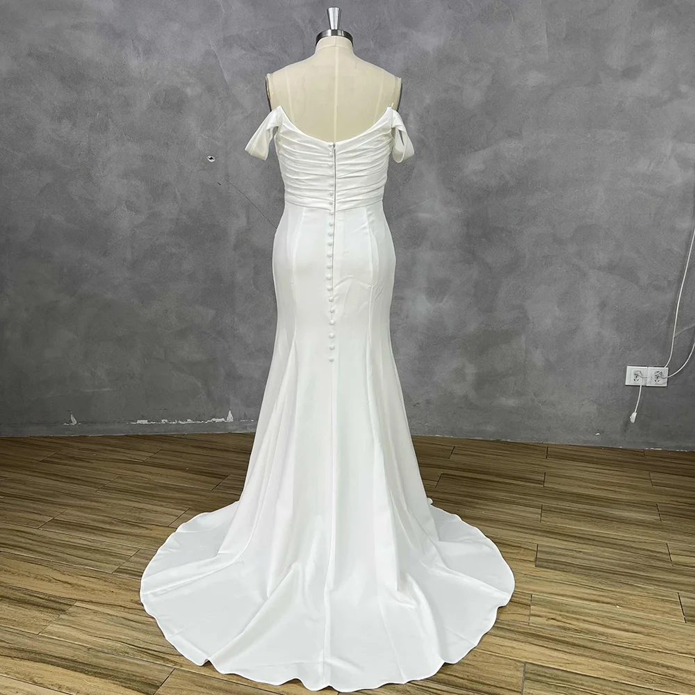 Yunshang Elegant Mermaid Wedding Dresses Off The Shoulder Scoop Collar Open Back Crepe Bridal Gown Vestidos De Novia Customized