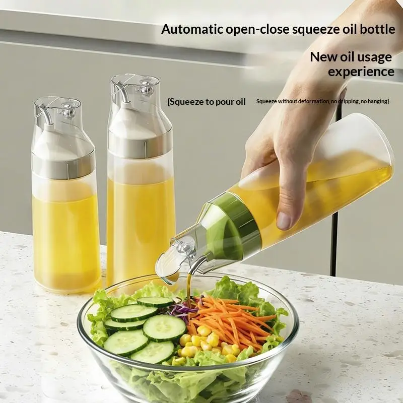 Automatic Opening And Closing Squeeze Oil Bottle Household Condiment Bottle With Dust Cover Kitchen Sauce Bottle