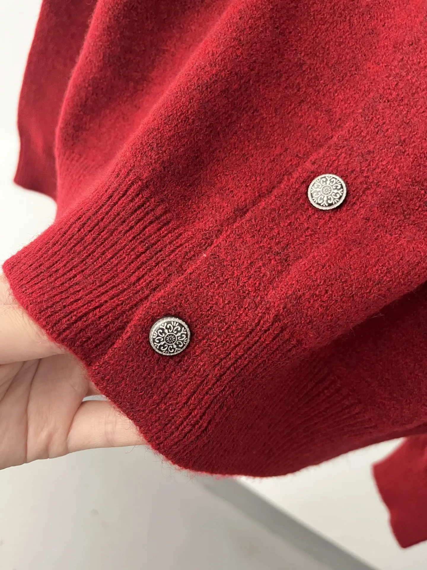 Literary fresh wind bouquet jacquard red knitted cardigan women's sweater autumn and winter 51c-5985