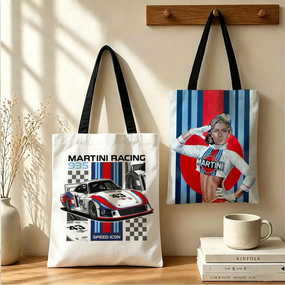 Racing M-Martini Design Storage Bags Large Capacity Canvas Tote Bag Reusable Shoulder Handbag for Daily Shopping Travel