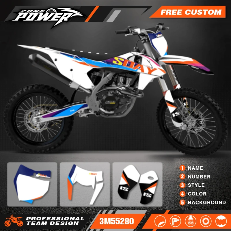 Powerzone Custom Backgrounds Team Graphics Decals Stickers Kit for KTM 125-500 EXC XCW 2017 2018 2019 SX SXF 2016 2017 2018