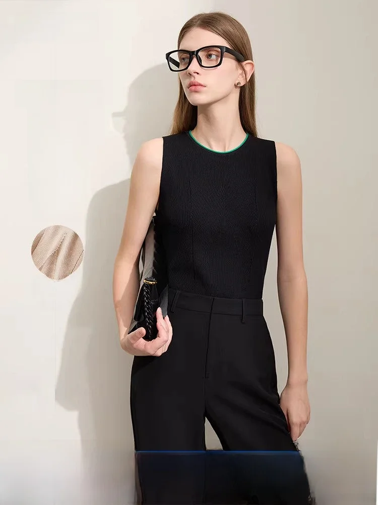 

Женский вязаный топ с круглым вырезом, облегающий, из двойной изогнутой пряжи, цветной, с U-образным вырезом, повседневный, модный