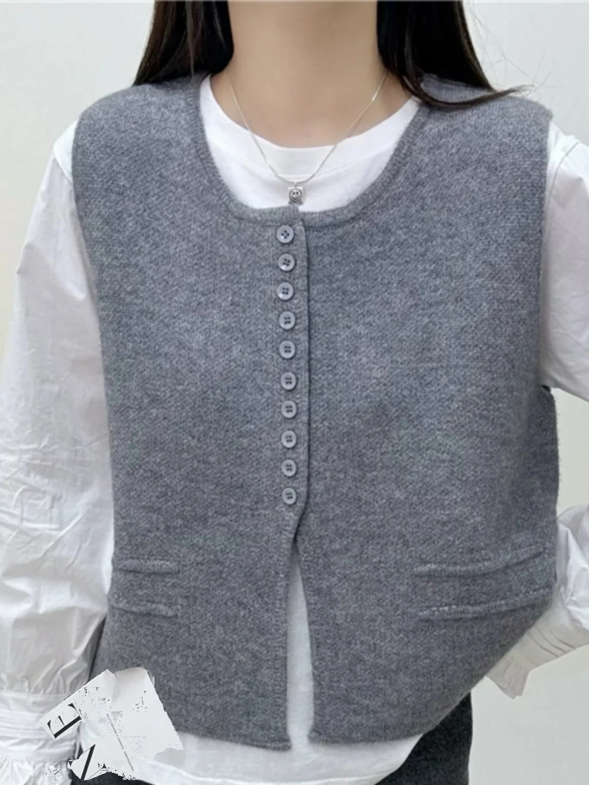 Dzianinowa kamizelka swetrowa damska do noszenia warstwowo, na wiosnę i jesień, modna, mały rozmiar, odzież wierzchnia, oddychająca, z włókna poliestrowego.