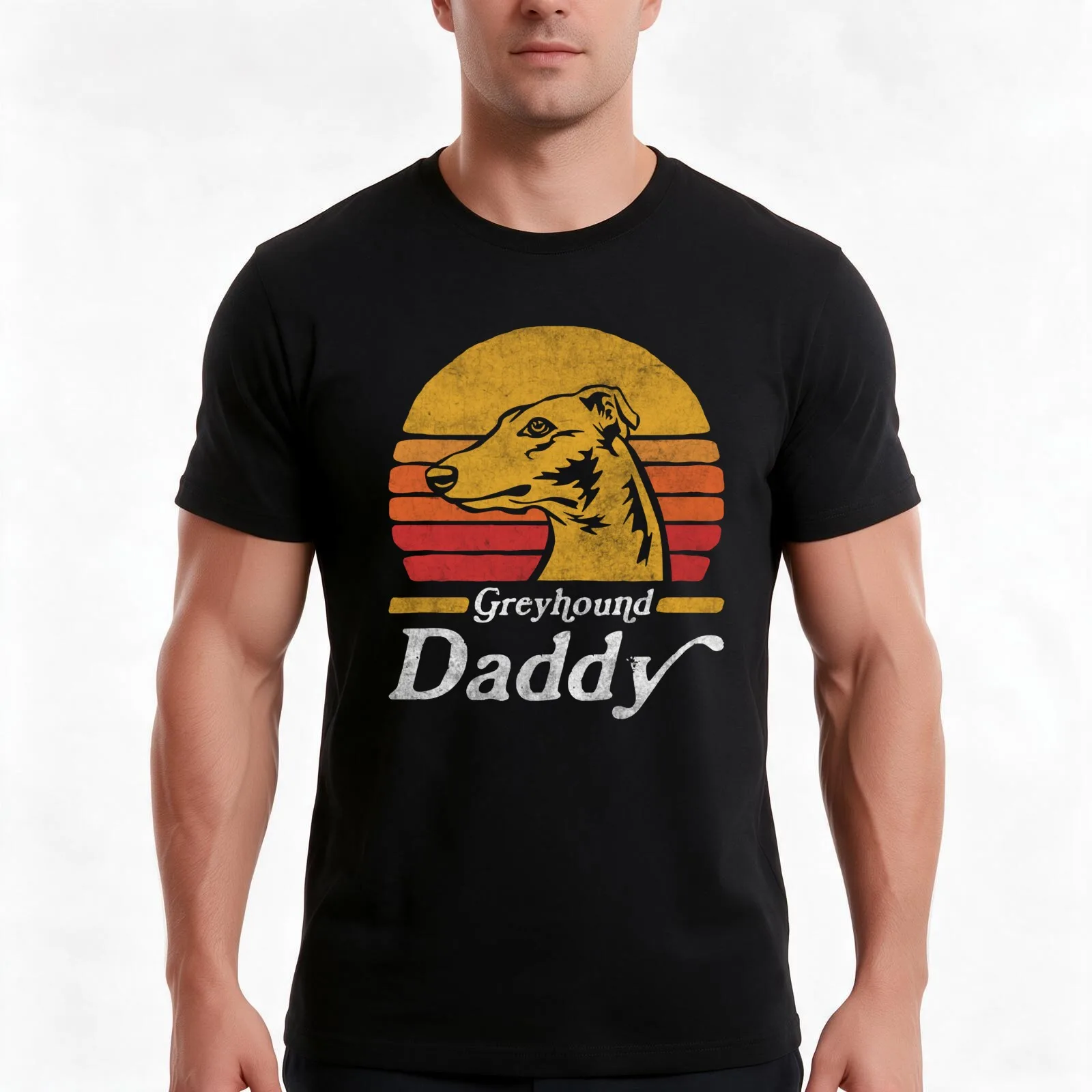 Retro Vintage English Greyhound Daddy T-Shirt, Summer Casual Cotton Tee, Oversized Streetwear Tops, Vintage Graphic Print