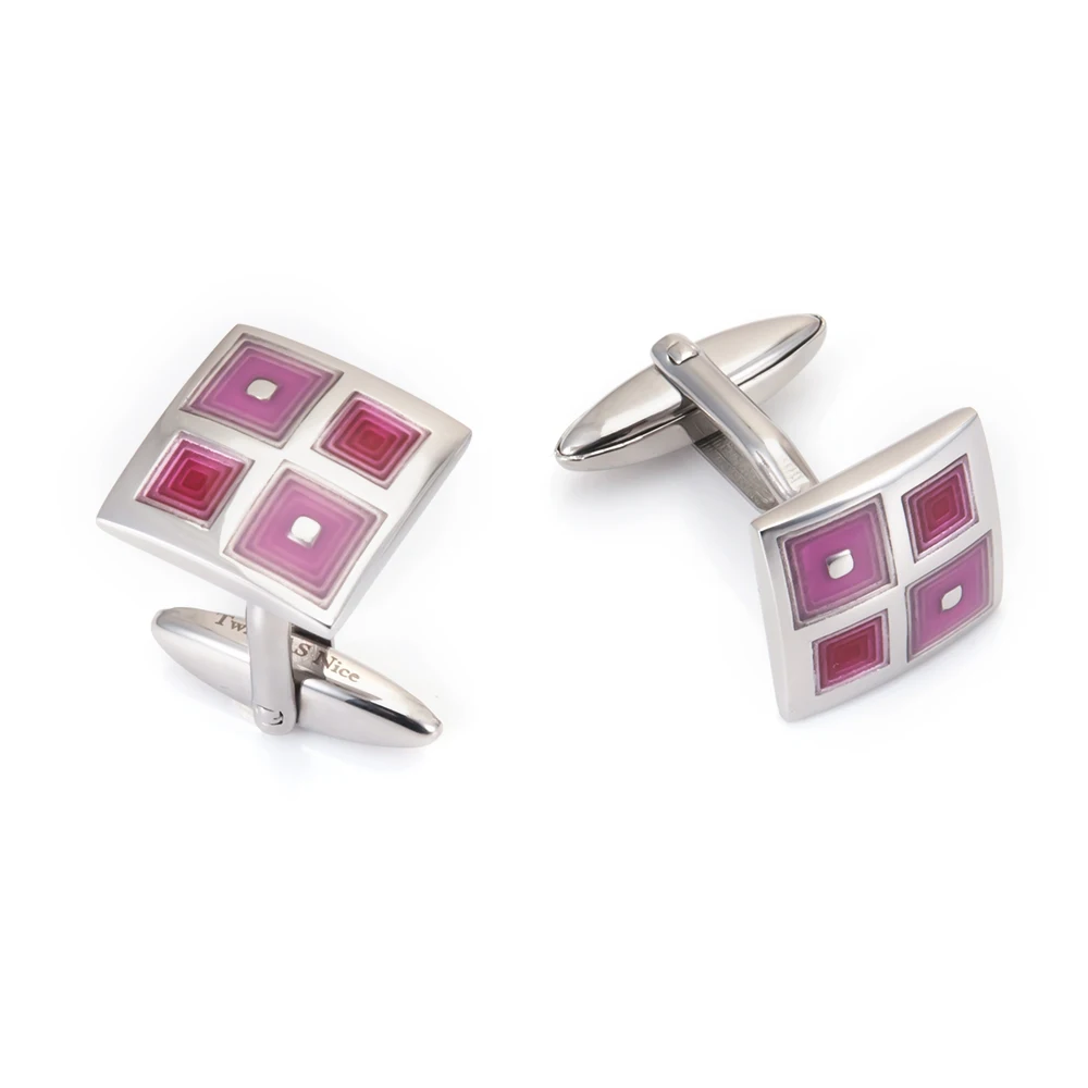 Wollet Men Pink Square 316L Stainless Steel Cufflinks Uniforms Shapes Simple Layout Installat Birthday Gift for Dad Him