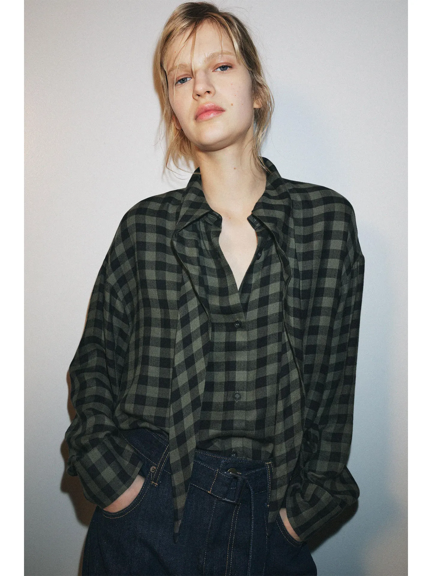 Camisa a Cuadros Vichy Holgada para Mujer, Primavera 2026, con Diseño de Lazo, Estilo Casual, Manga Larga, Cierre de Botones,...