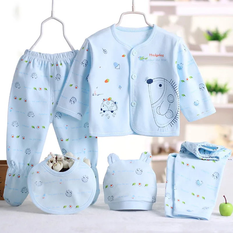 

5Piece Spring Autumn Infant Girl Clothes Boys Outfit Set Cartoon Cute Cotton Long Sleeve Tops+Pants+Hat Baby Newborn Items B047