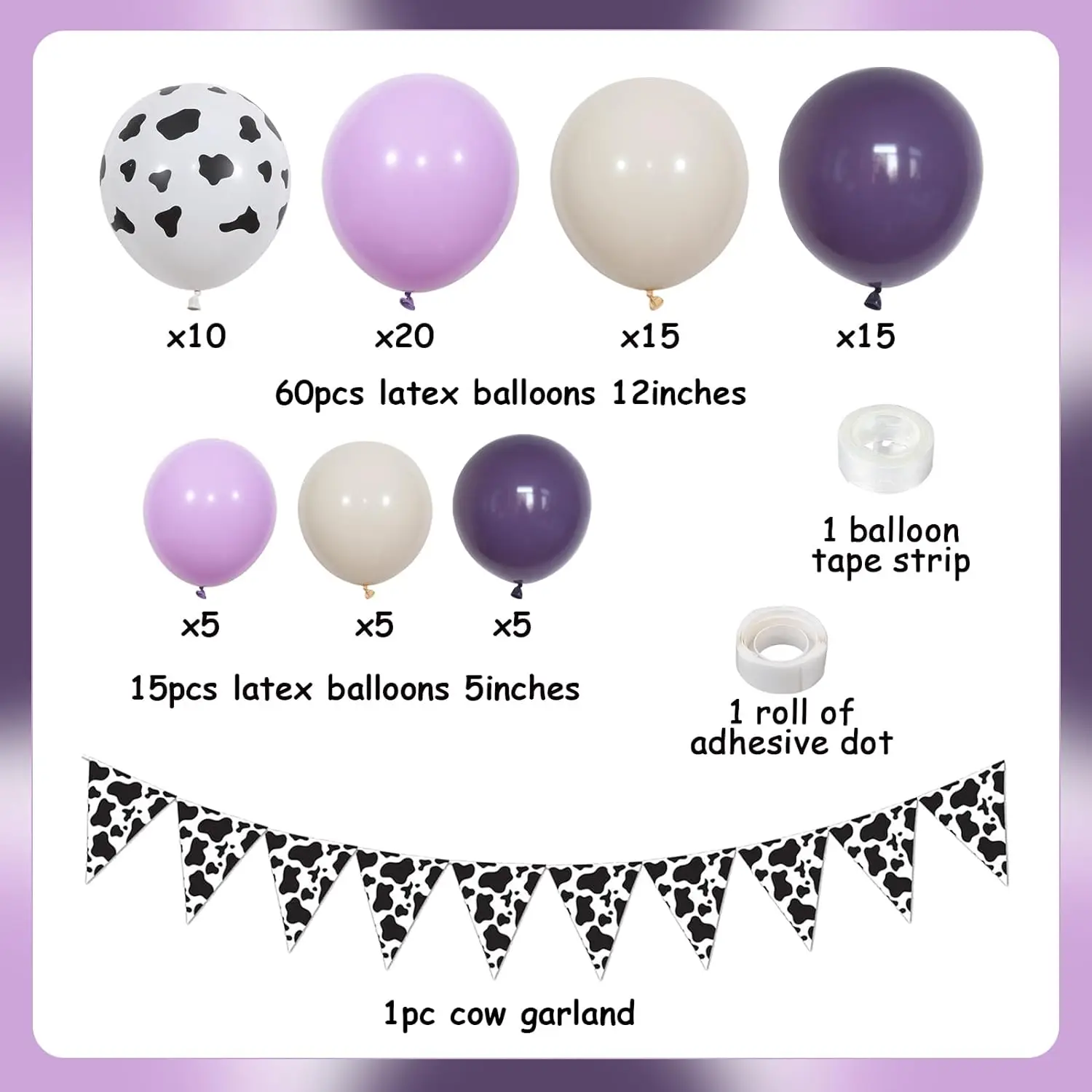 Purple Cow Party Decor Balloons Garland Arch Kit with Cow Pennant Banners Farm Theme 1st 2nd 3rd 4th 5th Birthday Party Supplies