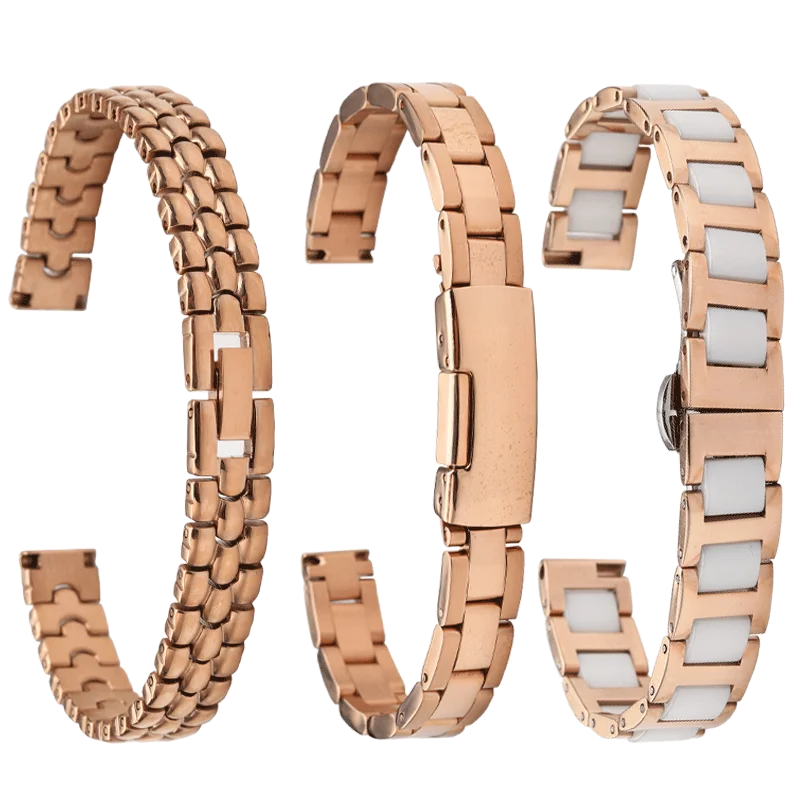 6mm 8mm 10mm 12mm 14mm 16mm Stainless Steel Strap ceramic Watchband Women Rose gold Mesh belt Bracelet suitable for any brand