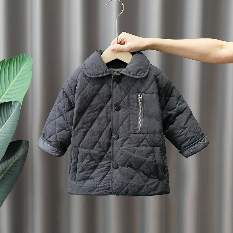 

Boys Winter Coat 2022 New Solid Color Single Breasted Turn Down Collar Thicken Warm Children Cotton Jacket Casual Kids Clothes