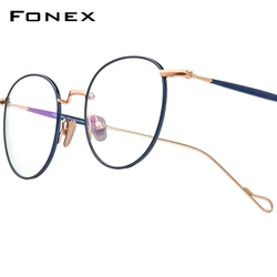 FONEX Titanium Glasses Frame Women Brand Design Vintage Round Eyeglasses Frame Men Japanese Eyewear Ultralight Spectacles 85645
