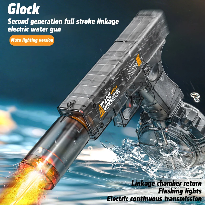 Nieuw knipperend waterpistool voor kinderen, speelgoed met verlichting, elektrisch continu afvuren, gekamerd watergevecht, buitenwaterspel
