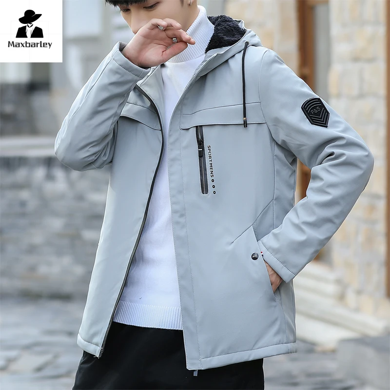 2024 Men's Winter Jacket Korean Fashionable Thickened Fleece-lined Warm Hooded Coat Men Casual Sports Multi-pocket Windbreaker