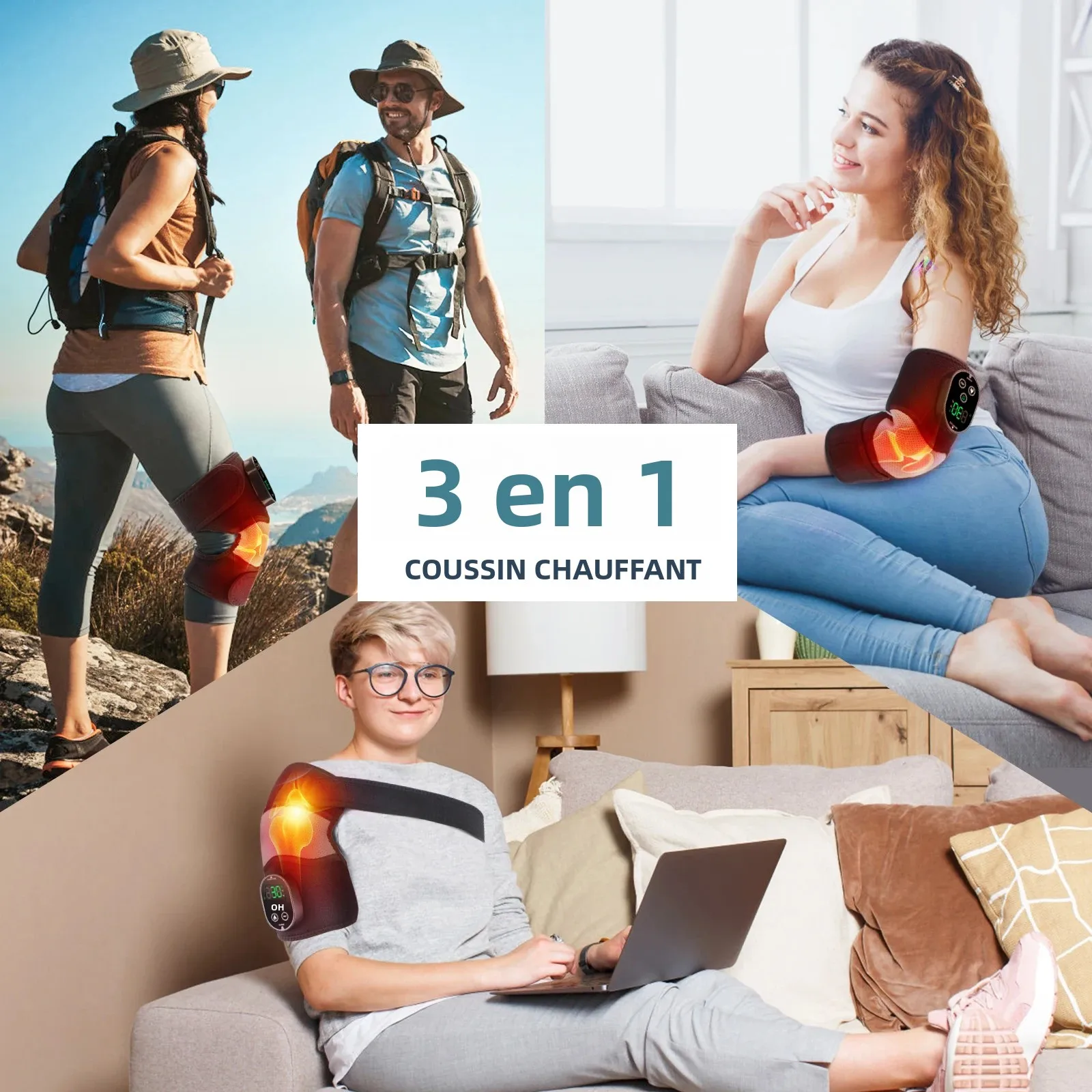 3 في 1 تدليك الركبة اللاسلكي الساخن ضغط 6 مستويات توقيت الكتف الكوع وسادة حزام داعم العضلات الاسترخاء #4