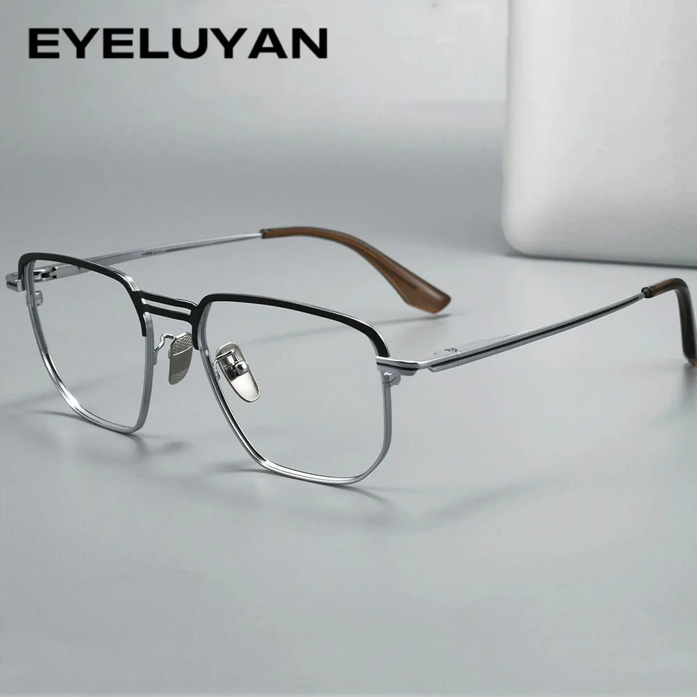 EYELUYAN 2026 New Arrival Men's High-Quality Pilot Eyeglasses Frame Luxury Pure Titanium Flexible Elastic Temples 825202Y
