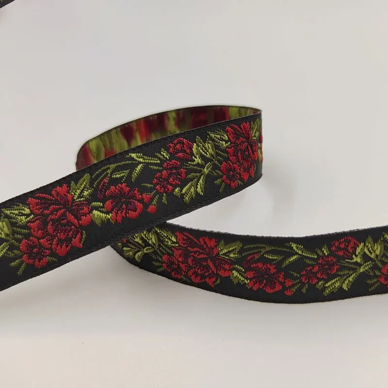 10M Fiori di rosa Jacquard Trim Nastro di pizzo Stile etnico Peonia Ricamo floreale Tessuto Taglio per cucire Abiti fai da te Trim Craft